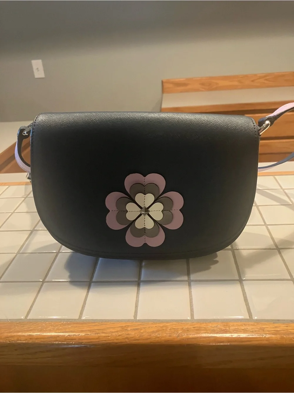 kate spade Black Crossbody with Pink and Cream Floral Applique